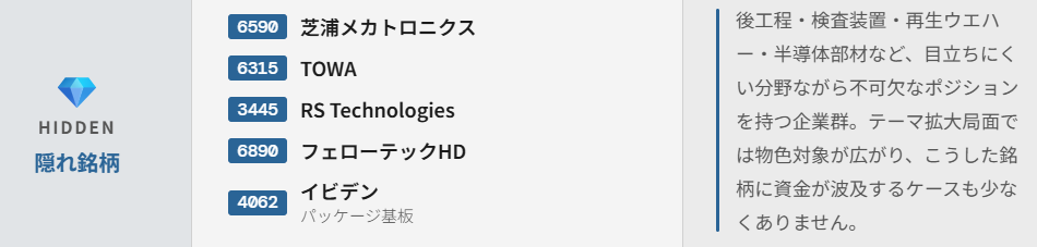 半導体隠れ銘柄（ニッチ分野で高収益体質を持つ企業）