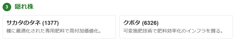 肥料関連隠れ株（独自のニッチ技術を保有）