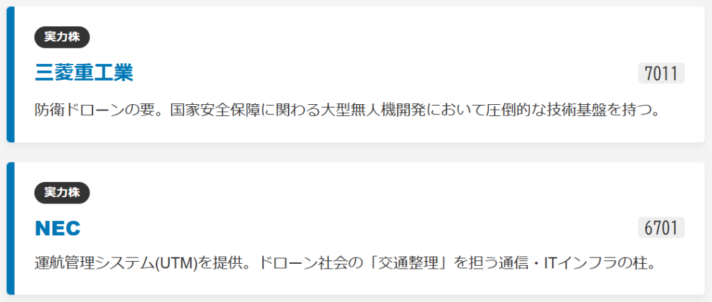 ドローン関連実力株（確かな技術と実績を保有）