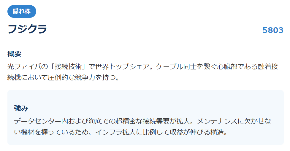 【隠れ株】株式会社フジクラ / 証券コード：5803