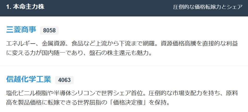 スタグフレーションに強い本命主力株（圧倒的な価格転嫁力とシェア）