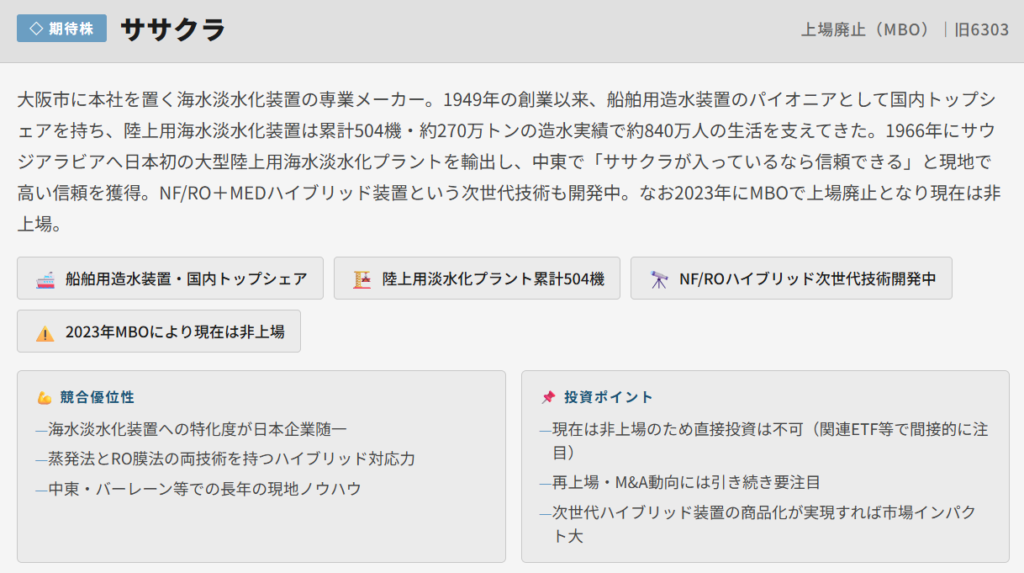 海水淡水化【期待株】ササクラ (再上場期待)